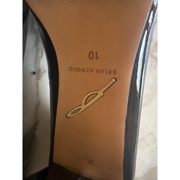 Brian Atwood Burgundy & Black Patent Leather Block Heel Pumps Size 10 - Picture 5 of 6